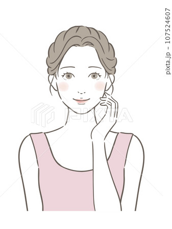 かわいい笑顔の女性の美容イメージイラスト かわいい笑顔の女性の美容イメージイラスト 107524607
