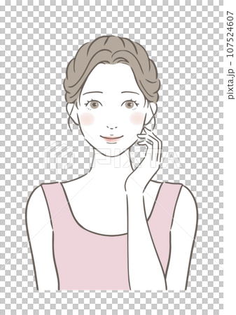 かわいい笑顔の女性の美容イメージイラスト かわいい笑顔の女性の美容イメージイラスト 107524607