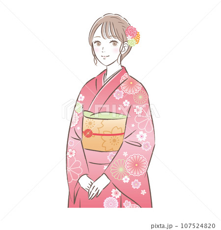 着物・振袖姿の華やかな若い女性のイラスト　成人式/お正月 107524820