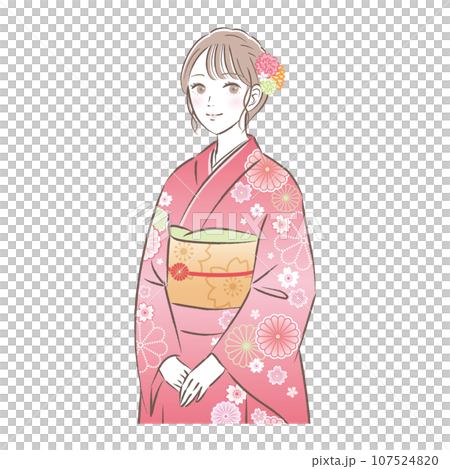 Illustration of a gorgeous young woman in a kimono/long-sleeved kimono, Coming of Age Ceremony/New Year's Day Illustration of a gorgeous young woman in a kimono/long-sleeved kimono, Coming of Age Ceremony/New Year's Day 107524820