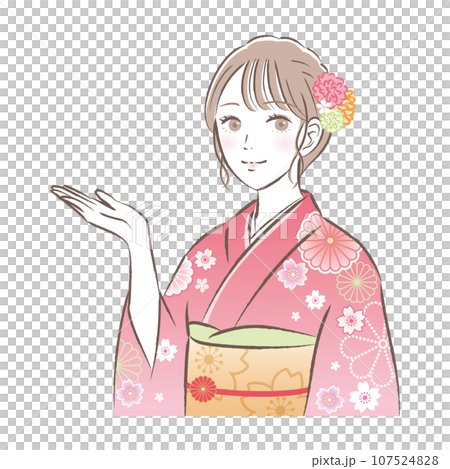 Illustration of a gorgeous young woman in a kimono or long-sleeved kimono posing here: Coming-of-age ceremony/New Year's Day Illustration of a gorgeous young woman in a kimono or long-sleeved kimono posing here: Coming-of-age ceremony/New Year's Day 107524828