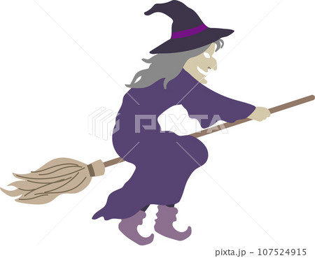 紫の服で箒に乗って空を飛ぶ悪い魔女のかわいいおしゃれなベクターイラスト 右向き 紫の服で箒に乗って空を飛ぶ悪い魔女のかわいいおしゃれなベクターイラスト 右向き 107524915
