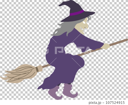 紫の服で箒に乗って空を飛ぶ悪い魔女のかわいいおしゃれなベクターイラスト 右向き 紫の服で箒に乗って空を飛ぶ悪い魔女のかわいいおしゃれなベクターイラスト 右向き 107524915