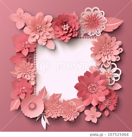 ピンクの花のフレーム　ペーパークラフト　AI画像 107525068