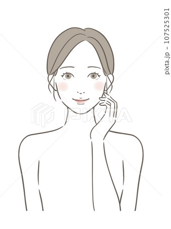 お肌を触る笑顔の女性 美容スキンケアイメージイラスト お肌を触る笑顔の女性 美容スキンケアイメージイラスト 107525301