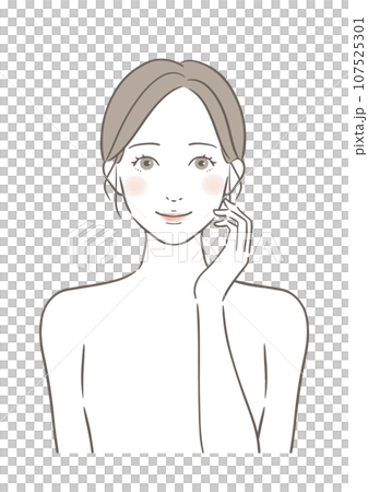 お肌を触る笑顔の女性 美容スキンケアイメージイラスト お肌を触る笑顔の女性 美容スキンケアイメージイラスト 107525301