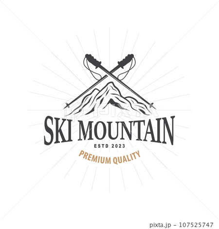 Ski Sport Logo, Winter Snow Sports Design Retro Vintage Vector Illustration 107525747