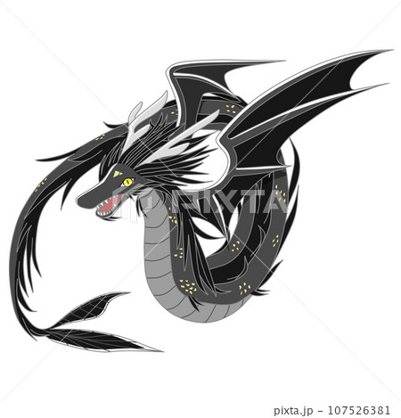 翼がある黒色の龍の全身のイラスト 107526381