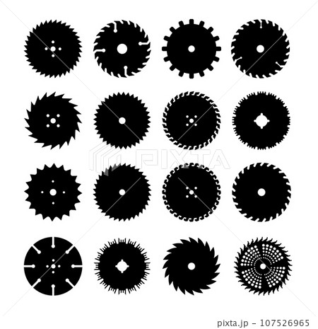 Circular saw. Rotary flat blades saw machine, cut teeth machine for carpentry, machine for wood construction. Vector 107526965