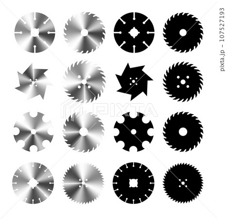 Circular saw. Rotary flat blades saw machine, cut teeth machine for carpentry, machine for wood construction. Vector 107527193