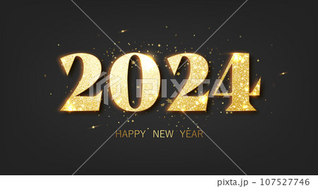 Happy new year 2024 banner. Golden luxury number 2024 Happy new year. Gold Festive design. New Year Banner Happy new year 2024 banner. Golden luxury number 2024 Happy new year. Gold Festive design. New Year Banner 107527746
