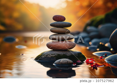 Stack of zen stones on nature backgroundのイラスト素材 [107527962] - PIXTA