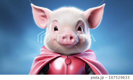 Cute pig wearing pink cloak on a blue background 107529633