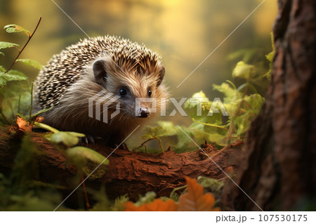 Image of a hedgehog in the forest, Wildlife Animals., Generative AI, Illustration. 107530175