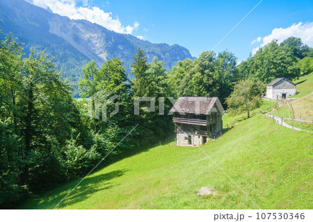 idyllic farmhouse in the swiss alps idyllic farmhouse in the swiss alps 107530346