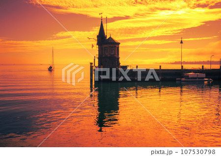 sunset scenery at Constance, Lake Constance, Germany 107530798