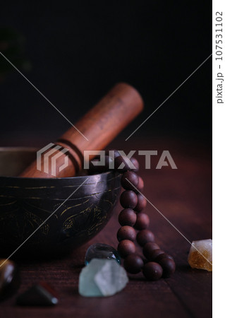 tibetan bowl with rosary beads tibetan bowl with rosary beads 107531102