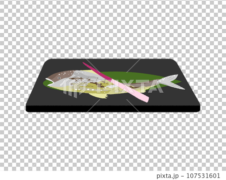 お皿にのった、鮎の塩焼き 107531601