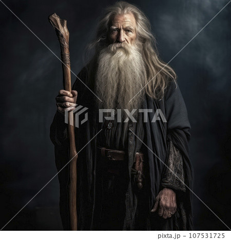 lifestyle photo old wizard standing with walking stick 107531725