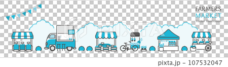 賑やかなファーマーズマーケットに並ぶお店のベクターイラスト 107532047