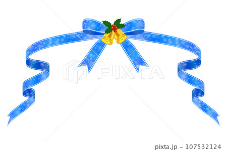 柊つきクリスマス用ラッピングリボン、青に金のラインで雪の結晶つき 柊つきクリスマス用ラッピングリボン、青に金のラインで雪の結晶つき 107532124