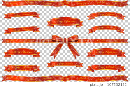 聖誕包裝絲帶，紅色，帶金線和雪花 107532132