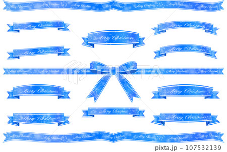 クリスマス用ラッピングリボン、青に金のラインで雪の結晶つき クリスマス用ラッピングリボン、青に金のラインで雪の結晶つき 107532139