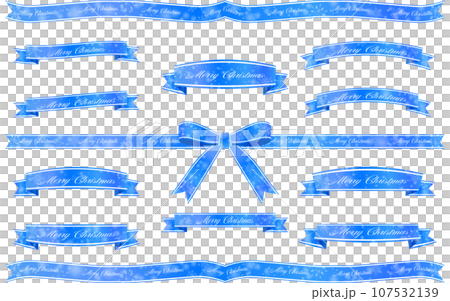 クリスマス用ラッピングリボン、青に金のラインで雪の結晶つき クリスマス用ラッピングリボン、青に金のラインで雪の結晶つき 107532139