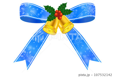 柊つきクリスマス用ラッピングリボン、青に金のラインで雪の結晶つき 柊つきクリスマス用ラッピングリボン、青に金のラインで雪の結晶つき 107532142