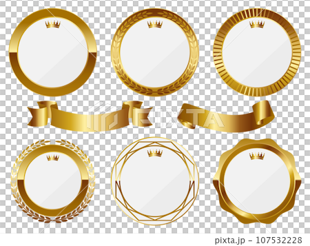 Set of 6 luxurious crown emblems, white & gold Set of 6 luxurious crown emblems, white & gold 107532228