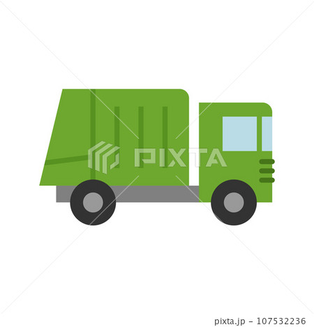 Garbage truck icon. Collection and transportation of solid household and commercial waste. Pictogram isolated on white background. Garbage truck icon. Collection and transportation of solid household and commercial waste. Pictogram isolated on white background. 107532236