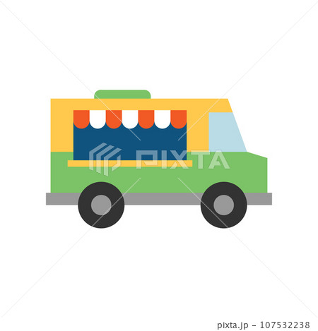 Street food truck icon. Trade van. Mobile cafe car. Transport to cook and sell meals. Street food truck icon. Trade van. Mobile cafe car. Transport to cook and sell meals. 107532238