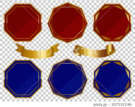 Set of 6 luxurious octagonal emblems red & blue 107532246