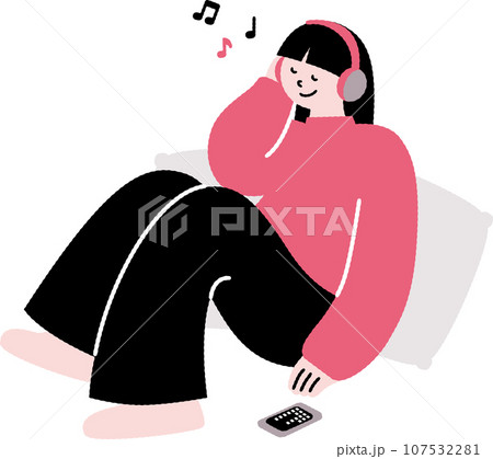 スマホで音楽を聴く女の子 107532281