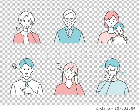 Upper body illustration set of a person who is unwell 107532304