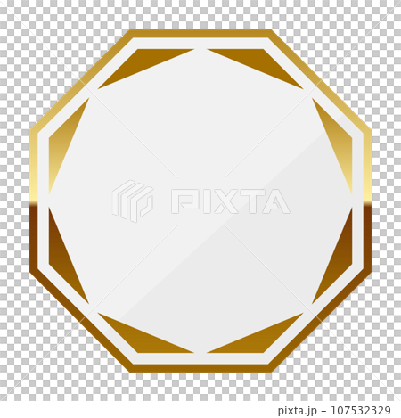 高級感のある八角形フレーム ホワイト＆ゴールドのイラスト素材