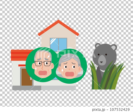 An elderly couple surprised by the appearance of a bear An elderly couple surprised by the appearance of a bear 107532429