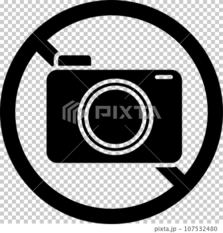 カメラ禁止のモノクロの警告ピクトグラム 107532480
