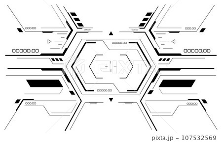 HUD sci-fi interface screen view black geometric on white design virtual reality futuristic technology creative display vector 107532569