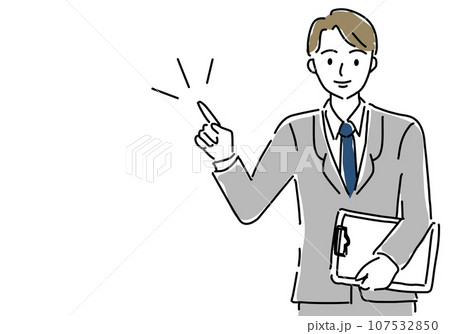 ファイルを持って説明する男性のシンプル線画 ファイルを持って説明する男性のシンプル線画 107532850