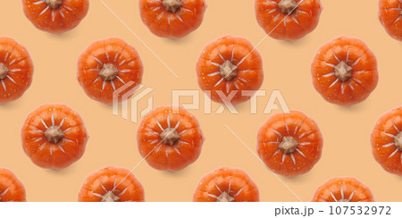Orange pumpkin pattern on pastel color background 107532972