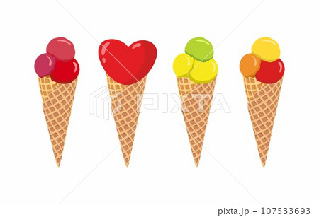 Set of ice cream cones. Heart and bubble shapes. 107533693