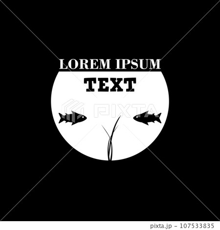Round aquarium with fishes. Simple vector silhouette. Clipart and drawing. Isolated illustration on black background. Round aquarium with fishes. Simple vector silhouette. Clipart and drawing. Isolated illustration on black background. 107533835
