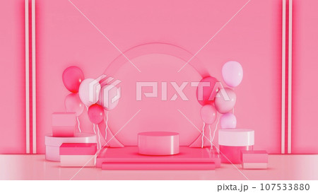 Birthday 3D With Podium Pastel Background . 3D rendering Birthday 3D With Podium Pastel Background . 3D rendering 107533880