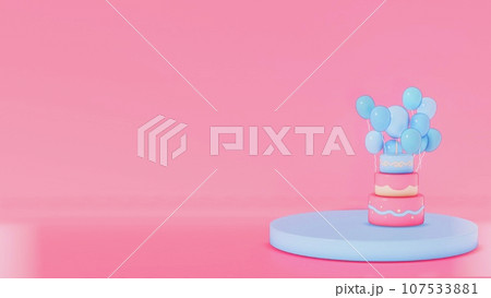 Birthday 3D With Podium Pastel Background . 3D rendering 107533881