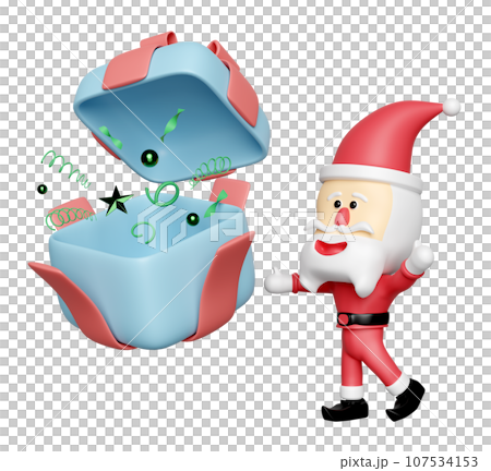 surprise gift box with Santa Claus isolated. merry christmas and happy new year, 3d render illustration surprise gift box with Santa Claus isolated. merry christmas and happy new year, 3d render illustration 107534153