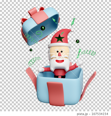 surprise gift box with Santa Claus isolated. merry christmas and happy new year, 3d render illustration surprise gift box with Santa Claus isolated. merry christmas and happy new year, 3d render illustration 107534154