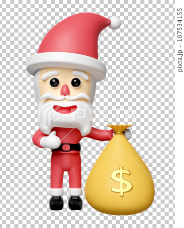 Santa Claus with money bag isolated. merry christmas and happy new year, 3d render illustration 107534155