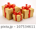 Gold gift boxes ribbon. Xmas present. Generate Ai 107534611