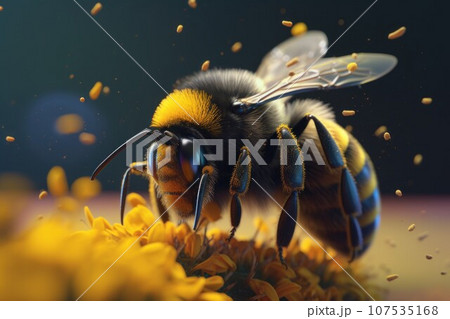 Bumble bee pollen flower. Fly insect. Generate Ai Bumble bee pollen flower. Fly insect. Generate Ai 107535168